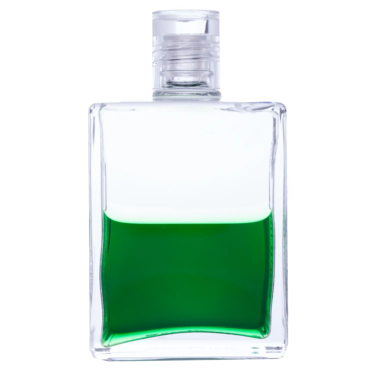 Aura-Soma Equilibrium Flasche B13 Name der Flasche: Veränderung in der neuen Zeit: Klar über Grün. Eine zweischichtige Glasflasche mit klarem Deckel.