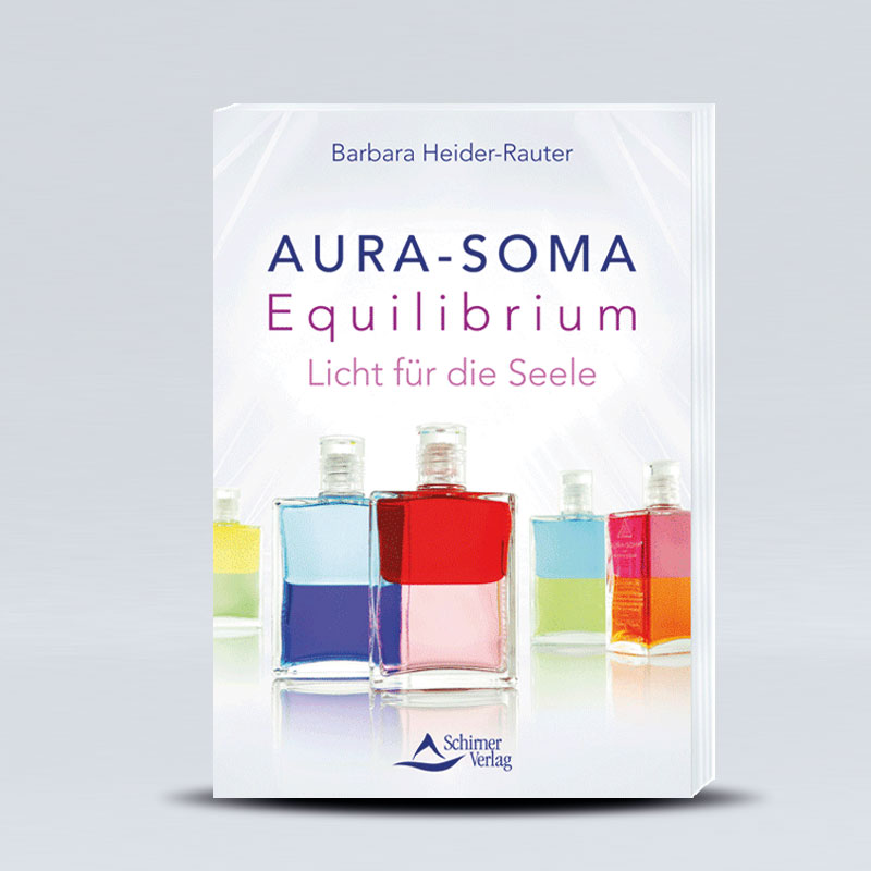 Aura-Soma Buch Equilibrium mit verschidenen Aura-Soma Flaschen.
