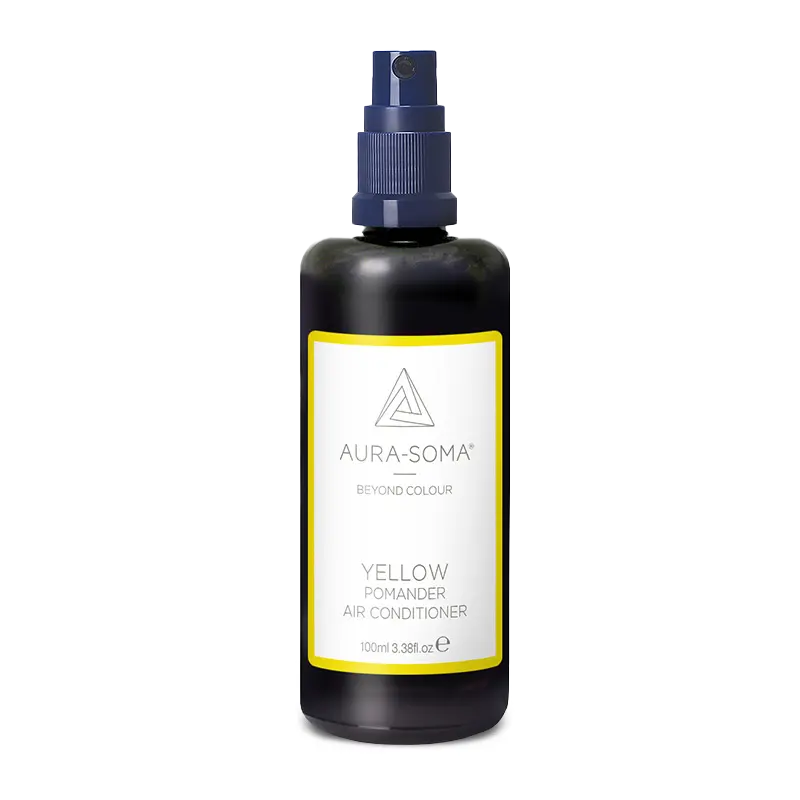 Aura-Soma Pomander Raumspray Gelb Aura-Soma Pomander Raumspray Gelb – Braunes Sprayfläschchen mit Sprühkopf, enthält eine Duftkomposition zur energetischen Raumpflege.