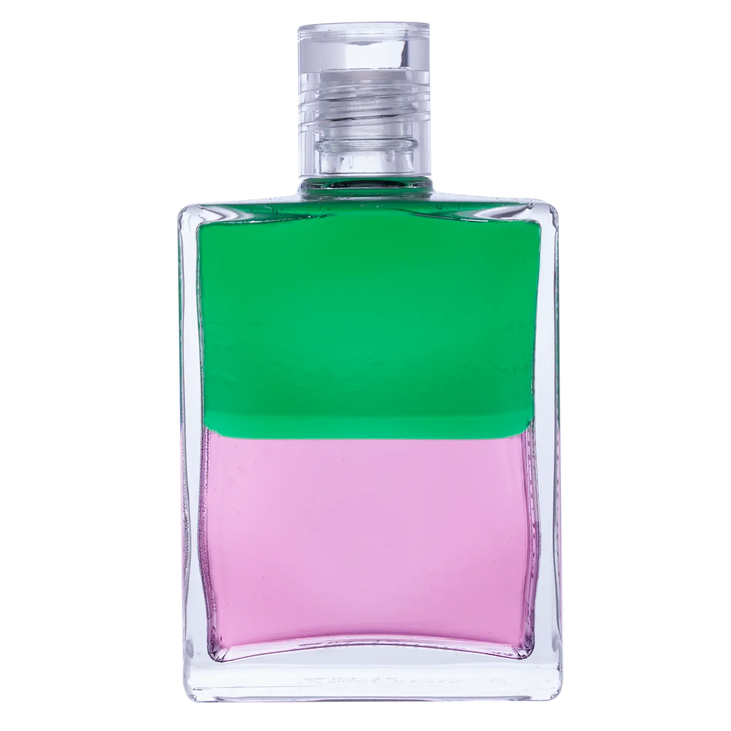 Aura-Soma Equilibrium Flasche B21 Name der Flasche: Neubeginn für Lieb: Grün über Rosa: Eine zweischichtige Glasflasche mit klarem Deckel.