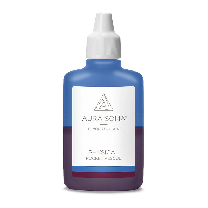 Aura-Soma Pocket Flasche Physical Handliches Kunststofffläschchen mit der Aufschrift Physical Pocket Rescue und dem Aura-Soma Logo
