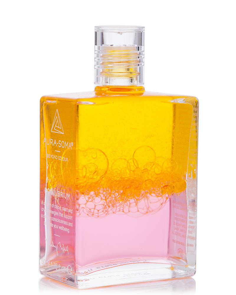Aura-Soma Equilibrium Flasche B22 Name der Flasche: Der Rebirther: Gelb über Rosa: Eine zweischichtige Glasflasche mit klarem Deckel, verschüttelt