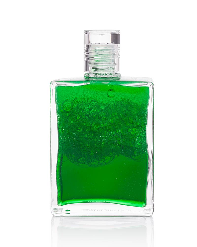 Aura-Soma Equilibrium Flasche B10 Name der Flasche: Geh, und umarme einen Baum: Grün über Grün. Eine zweischichtige Glasflasche mit klarem Deckel. verschüttelt