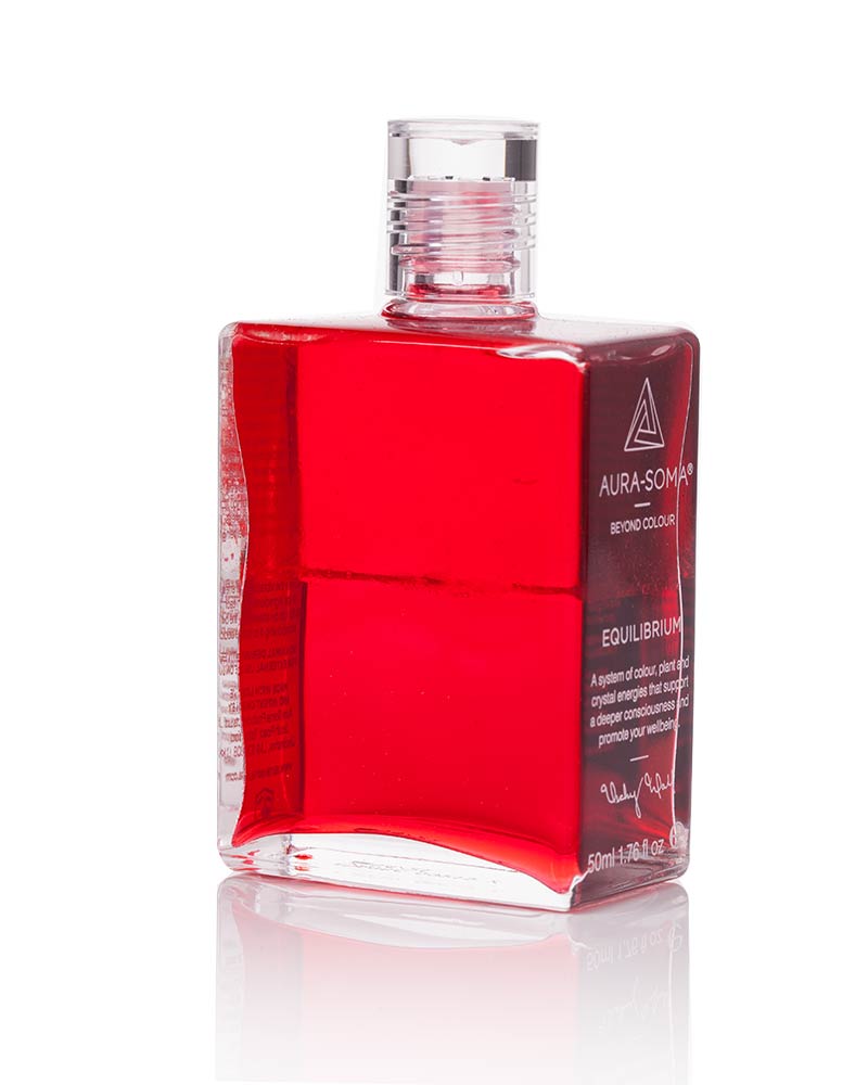 Aura-Soma_Equilibriumflasche_B06_Logoansicht2 Aura-Soma Equilibrium Flasche B006 Energieflasche: Rot über Rot. Eine zweischichtige Glasflasche mit klarem Deckel. Seitenansicht