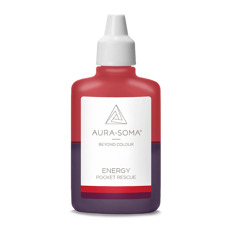 Aura-Soma Pocket Flasche Energy Handliches Kunststofffläschchen mit der Aufschrift Energy Pocket Rescue und dem Aura-Soma Logo