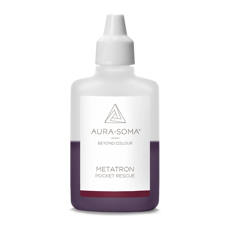 Aura-Soma Pocket Flasche Metatron Handliches Kunststofffläschchen mit der Aufschrift Metatron Pocket Rescue und dem Aura-Soma Logo
