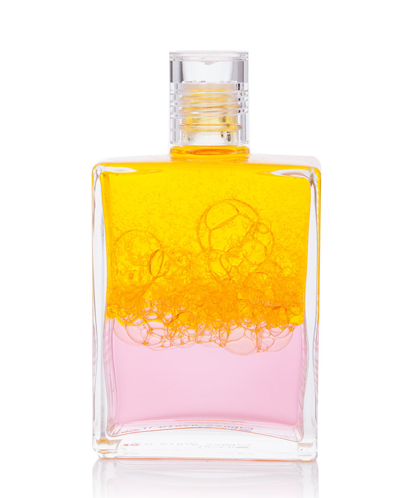 Aura-Soma Equilibrium Flasche B22 Name der Flasche: Der Rebirther: Gelb über Rosa: Eine zweischichtige Glasflasche mit klarem Deckel. geschüttelt