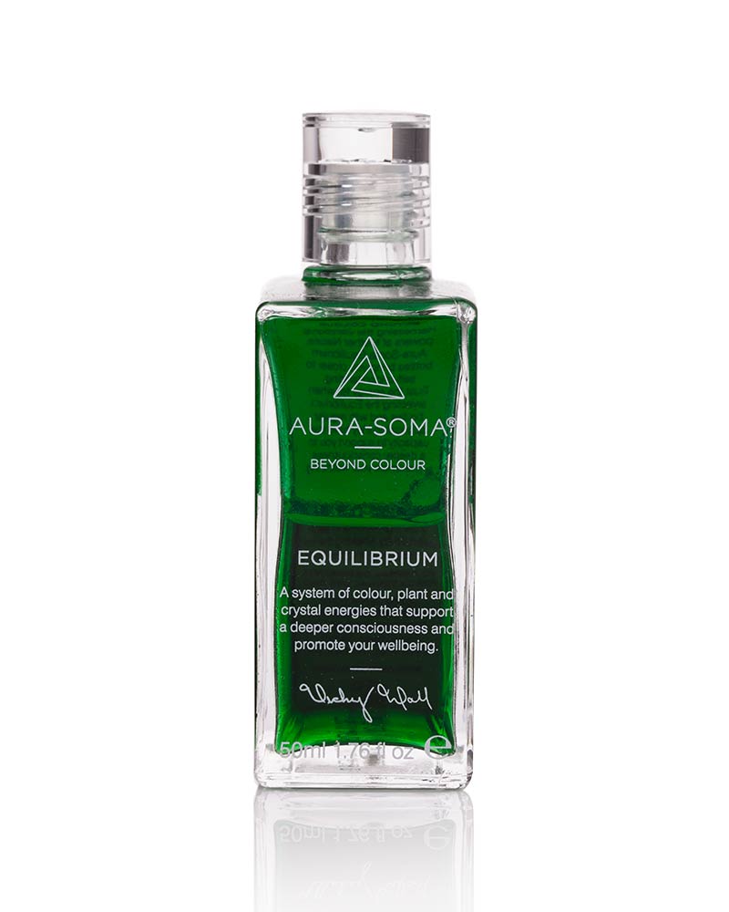 Aura-Soma Equilibrium Flasche B10 Name der Flasche: Geh, und umarme einen Baum:  Grün über Grün. Eine zweischichtige Glasflasche mit klarem Deckel.