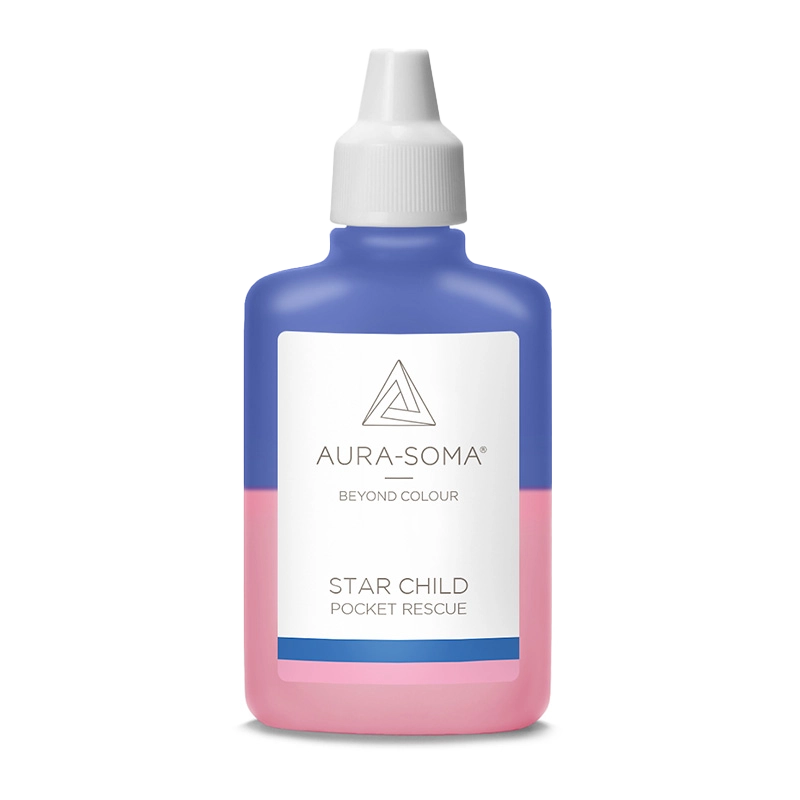 Aura-Soma Pocket Flasche Star Child Handliches Kunststofffläschchen mit der Aufschrift Star Child Pocket Rescue und dem Aura-Soma Logo