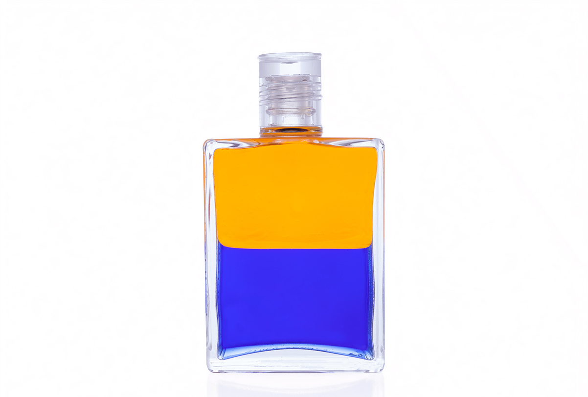 Aura-Soma Flasche b97, Name der Flasche Erzengel Uriel. Farben Gold über Königsblau