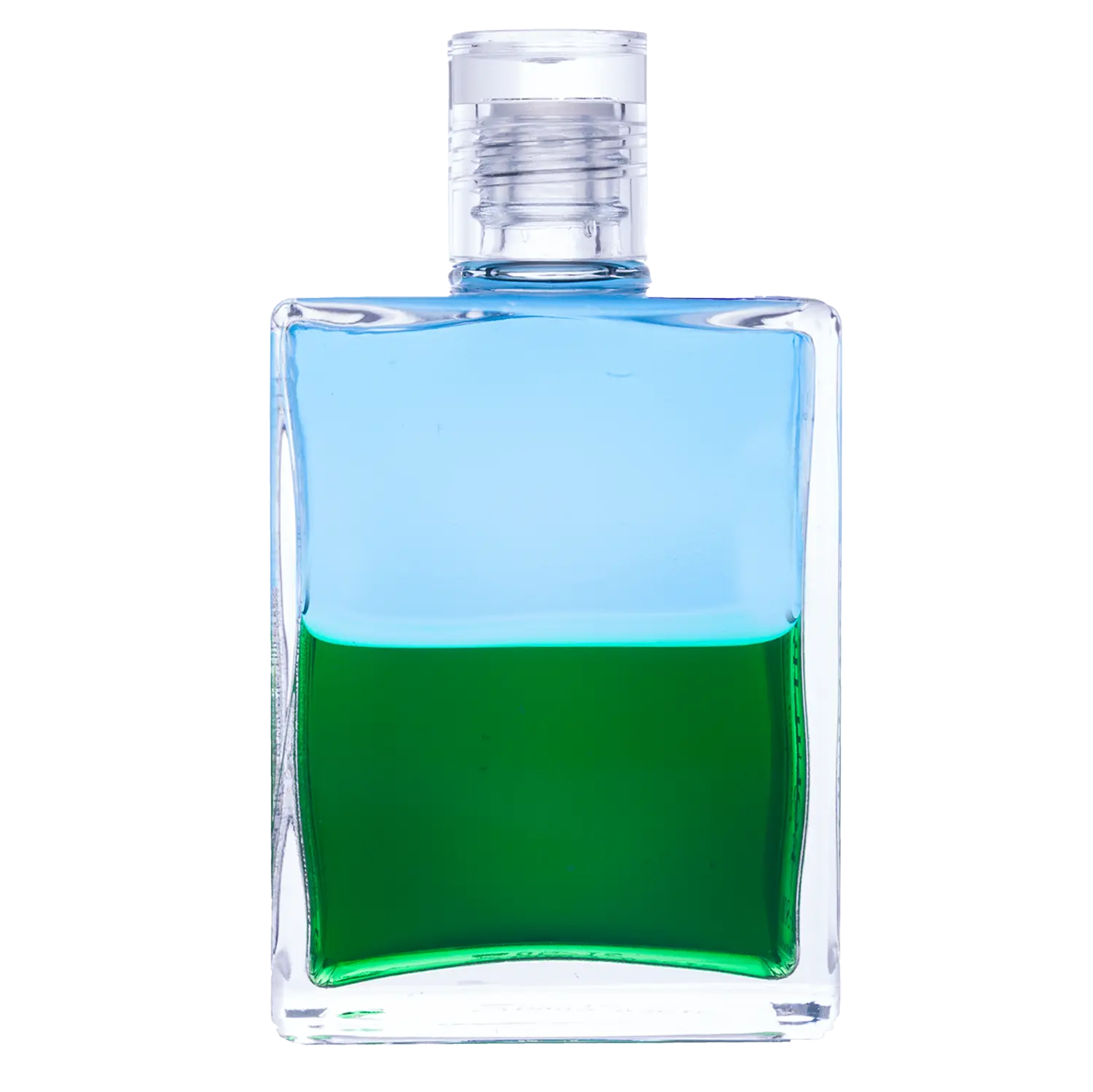 Aura-Soma Equilibrium Flasche B009 Name der Flasche: Das Herz im Herzen:  Türkis über Grün. Eine zweischichtige Glasflasche mit klarem Deckel.