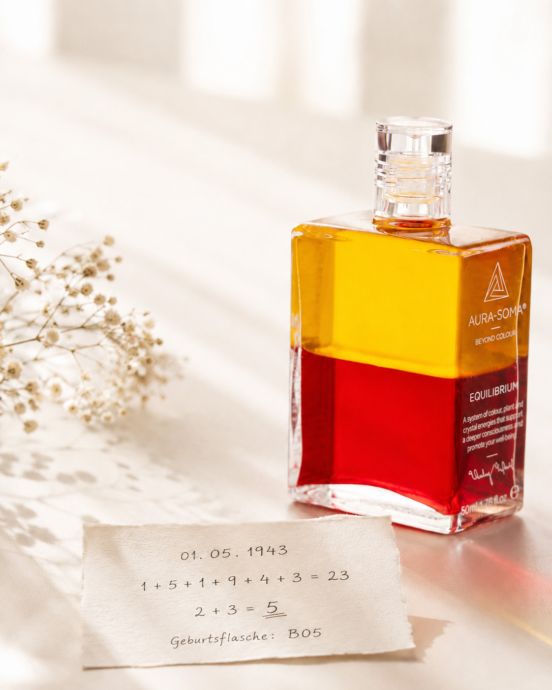 Aura-Soma Equilibrium Flasche mit Berechnung der Geburtsflasche
